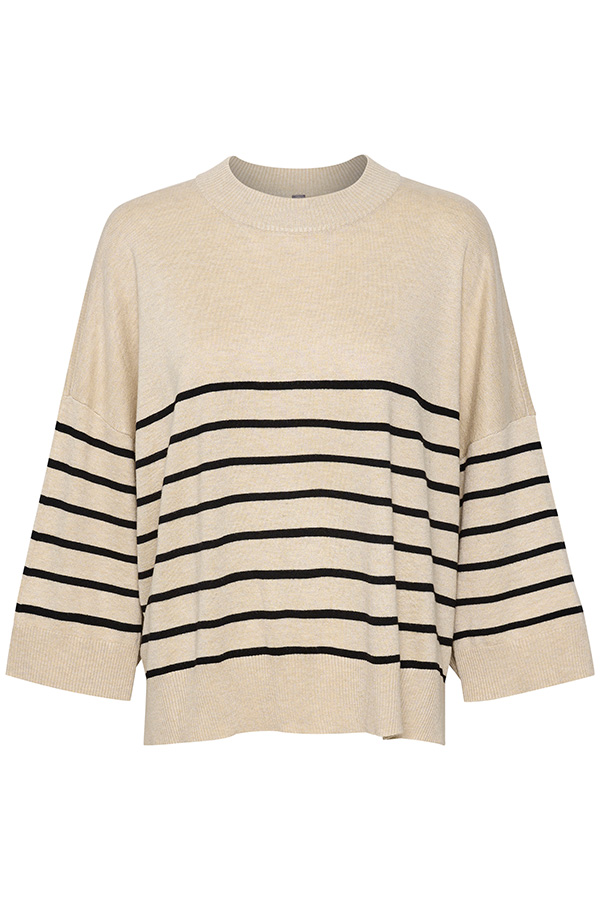 Culture - Annemarie Stripe Pullover Warm Sand Melange - 7