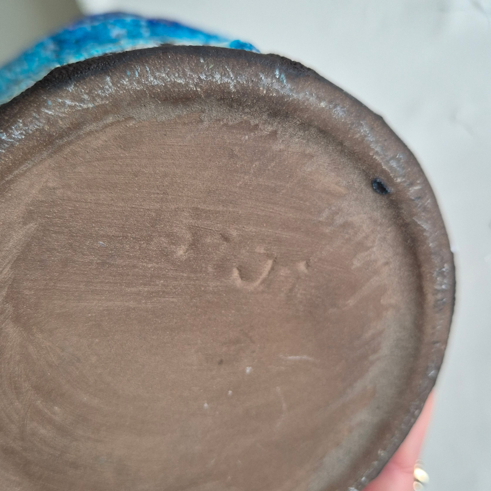 vintage VAS med tjock fat lavaglasyr i blått och turkost, h 12 cm - 5
