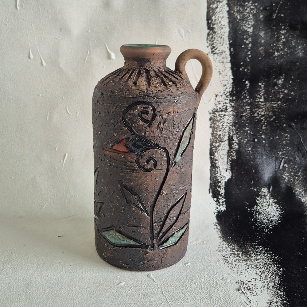 vintage VAS med hänkel, grov glasyr, Tilgmans keramik,  h 21 cm - 4