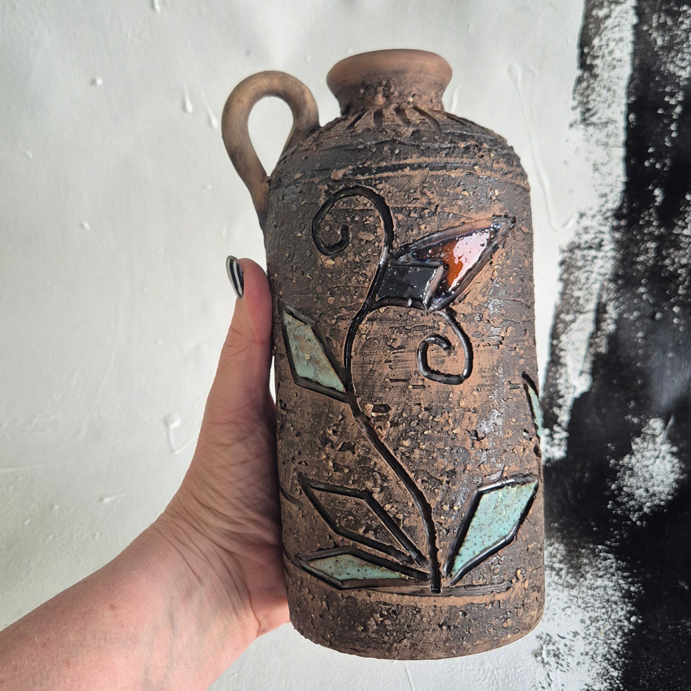 vintage VAS med hänkel, grov glasyr, Tilgmans keramik,  h 21 cm - 6