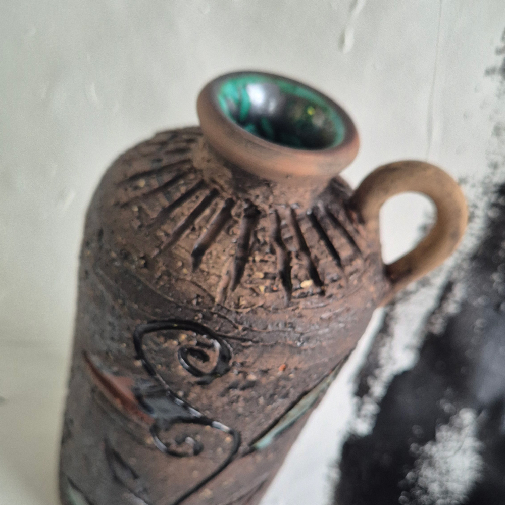 vintage VAS med hänkel, grov glasyr, Tilgmans keramik,  h 21 cm - 5