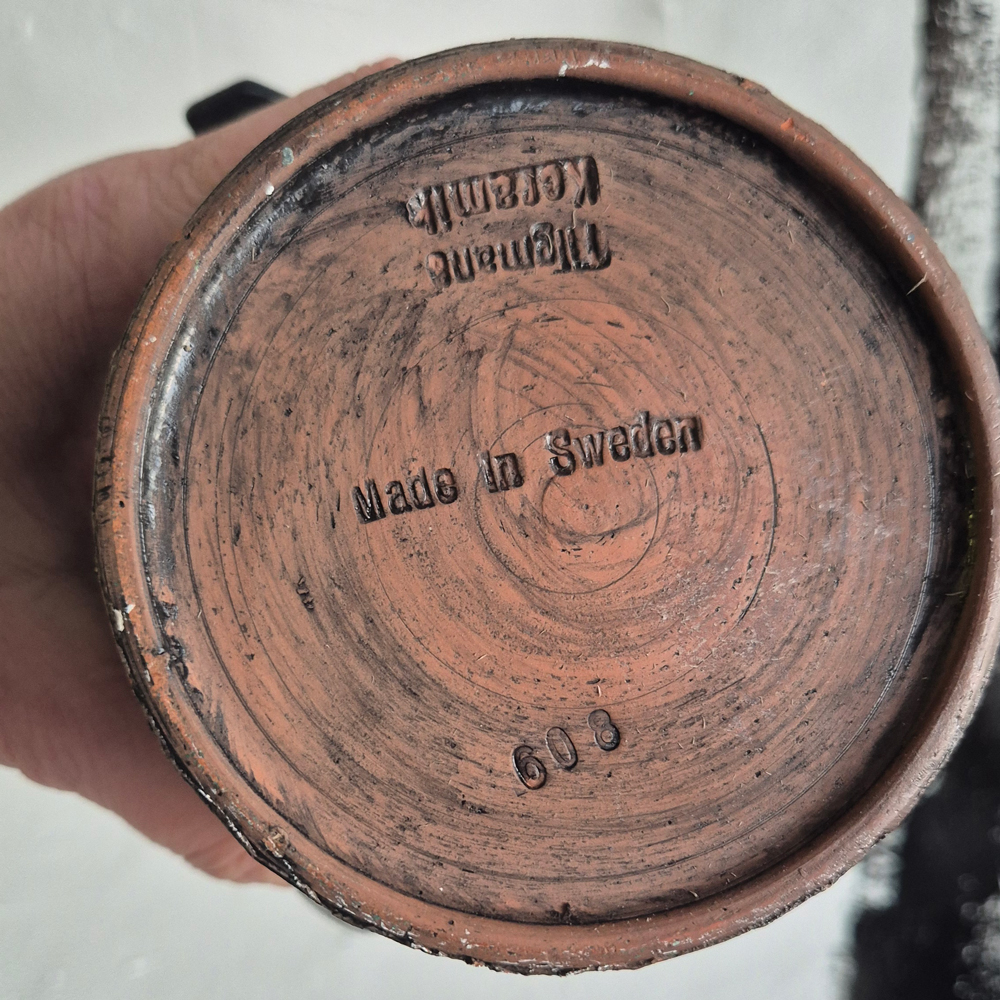 vintage VAS med hänkel, grov glasyr, Tilgmans keramik,  h 21 cm - 8