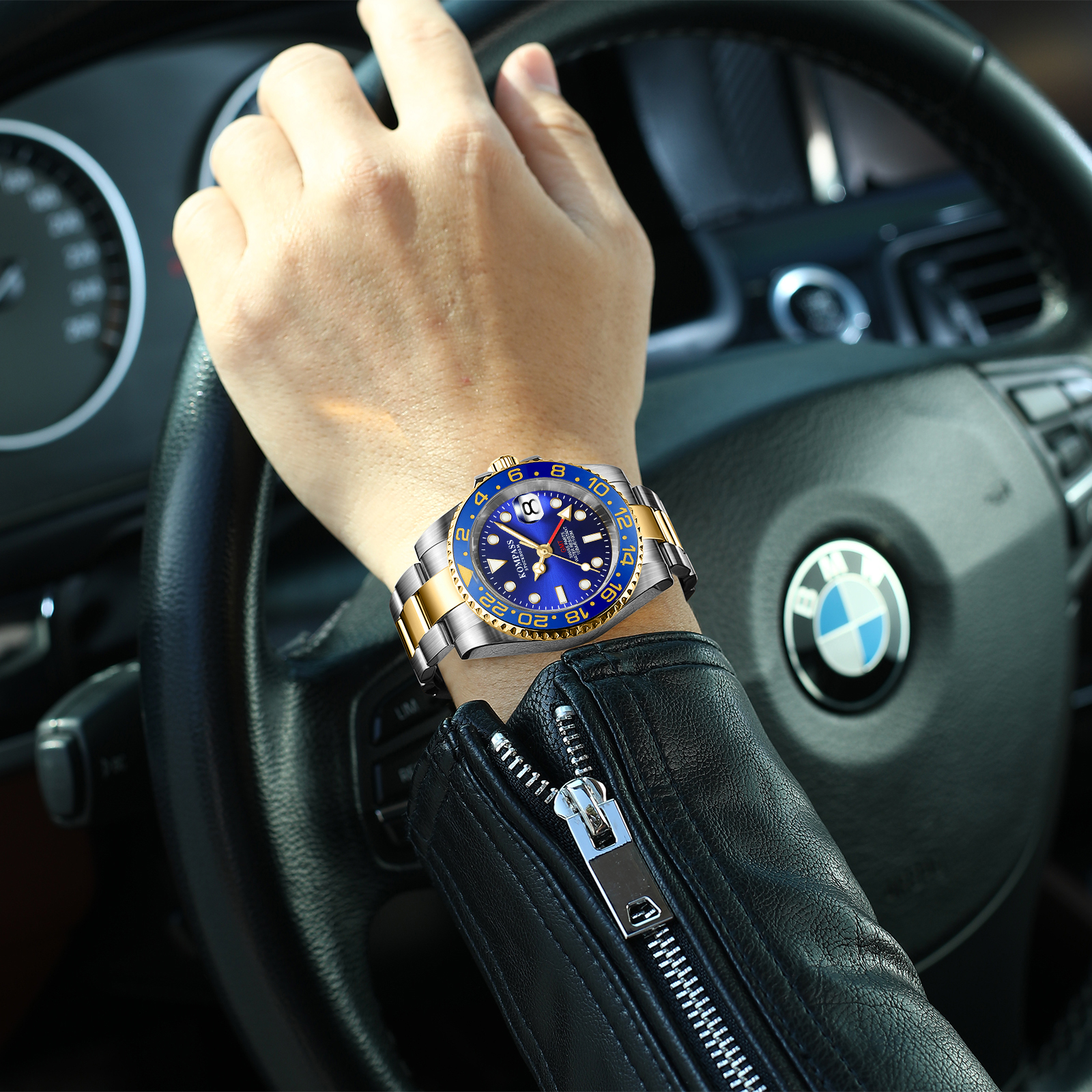 Kompass GMT-Professional Sapphire Steel Silver Gold Blue - 4
