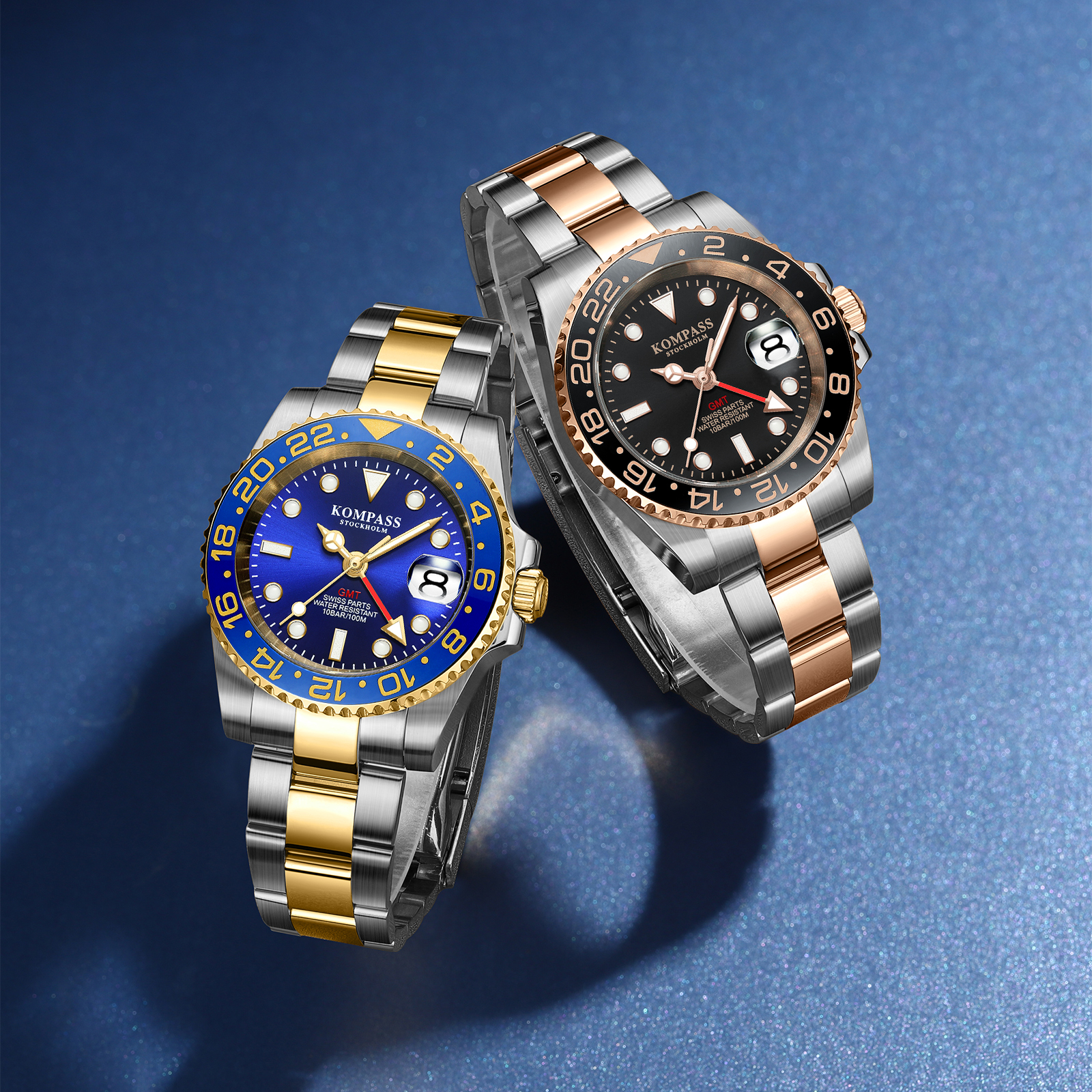 Kompass GMT-Professional Sapphire Steel Silver Gold Blue - 8