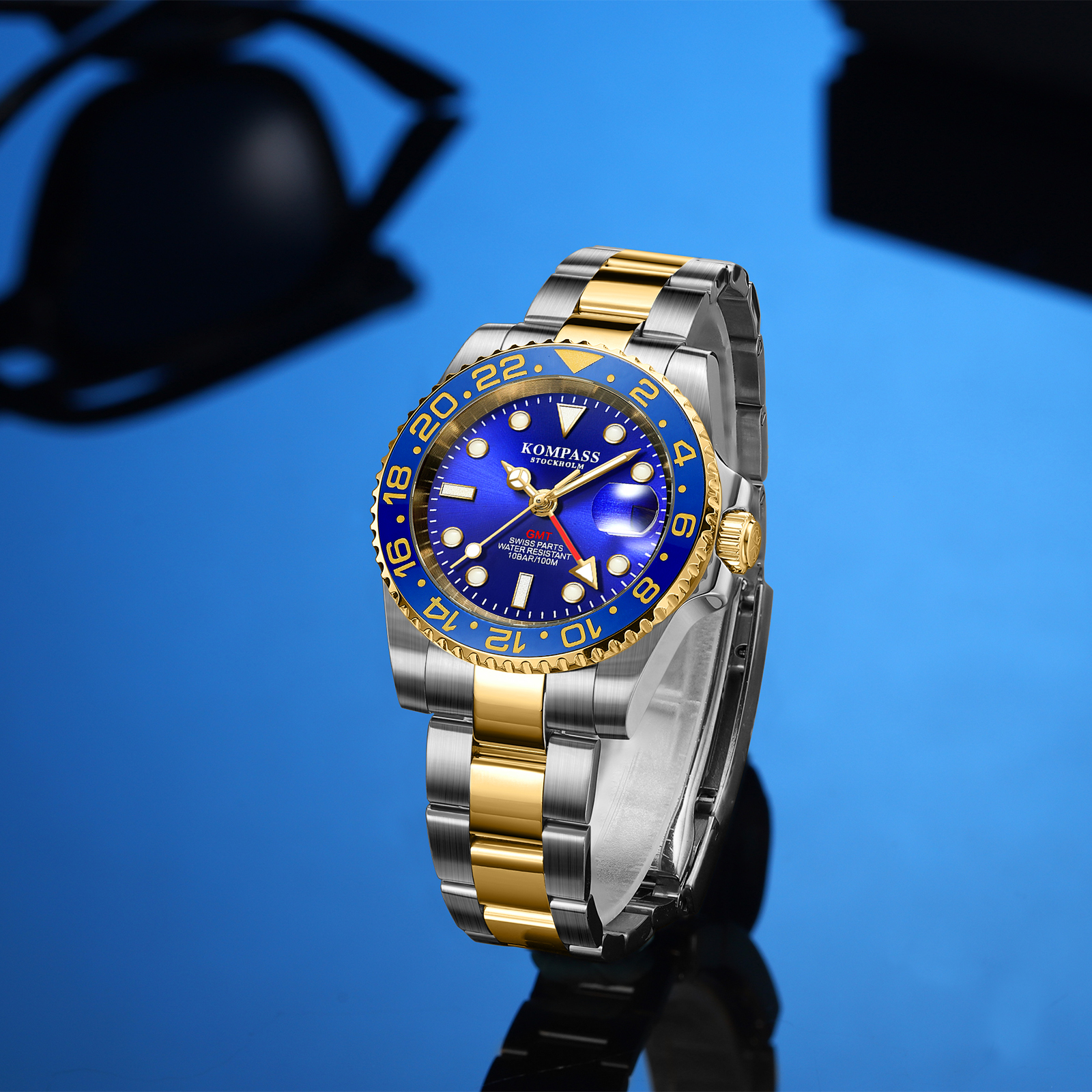Kompass GMT-Professional Sapphire Steel Silver Gold Blue - 6