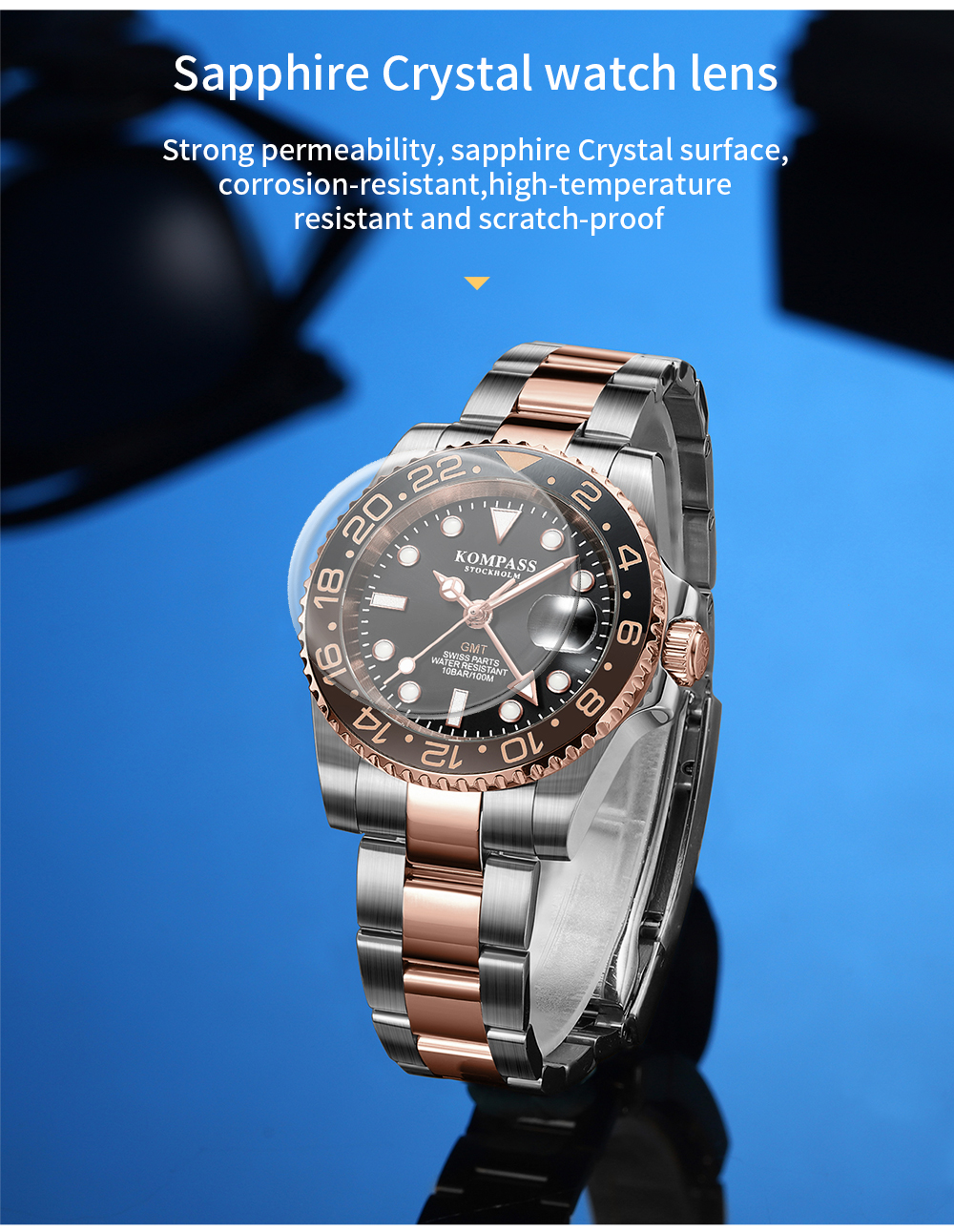 Kompass GMT-Professional Sapphire Steel Gold Black - 10