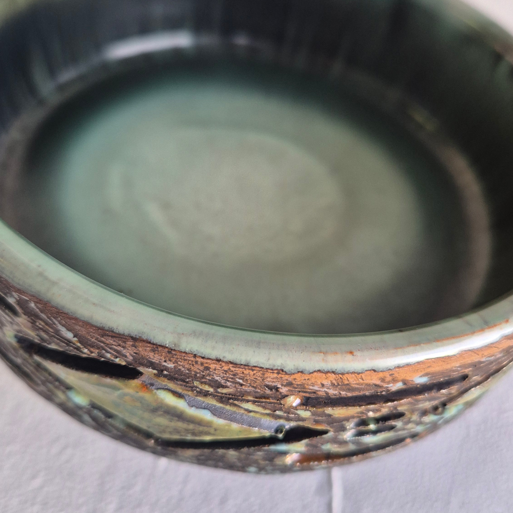 vintage SKÅL på fot, grov glasyr, Tilgmans keramik,  h 9 cm - 3