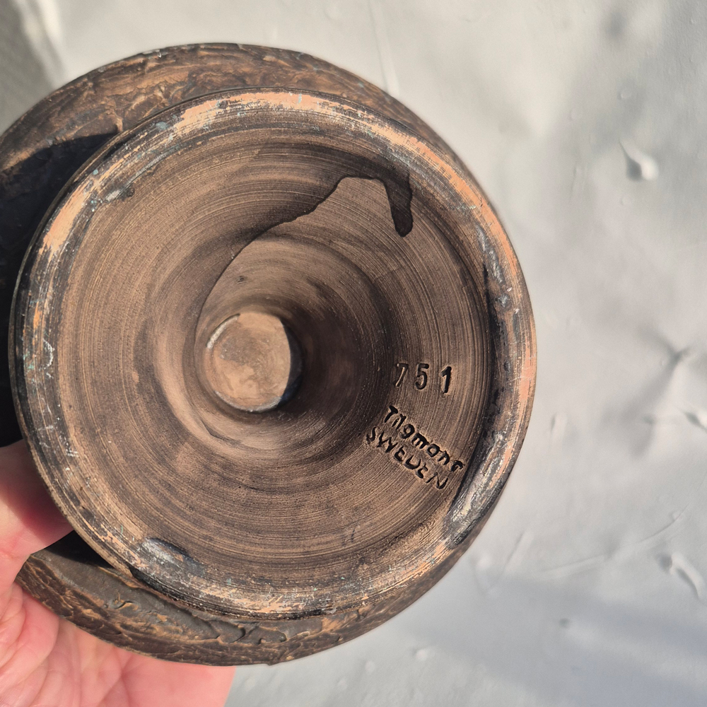 vintage SKÅL på fot, grov glasyr, Tilgmans keramik,  h 9 cm - 7
