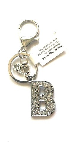 Nyckelring strass silver B  6-pack