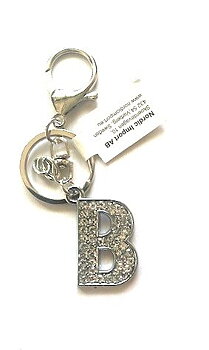 Nyckelring strass silver B  6-pack