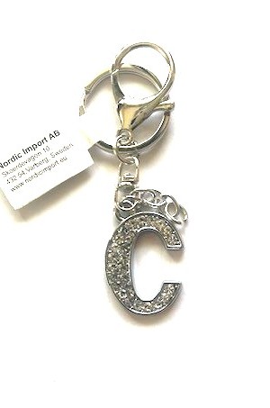 Nyckelring strass silver C  6-pack