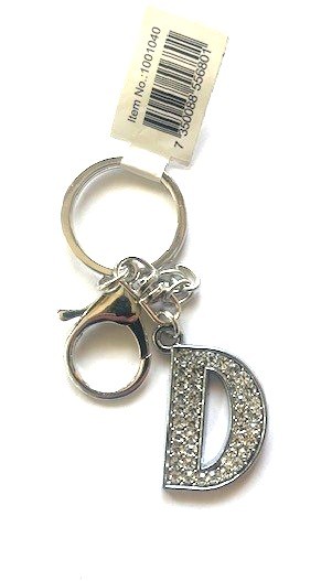 Nyckelring strass silver D  6-pack