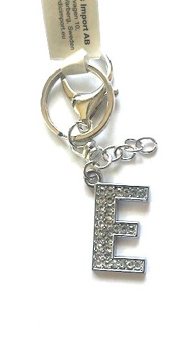 Nyckelring strass silver E  6-pack