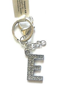 Nyckelring strass silver E  6-pack