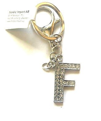 Nyckelring strass silver F  6-pack