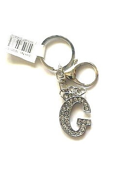 Nyckelring strass silver G  6-pack
