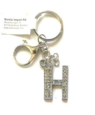 Nyckelring strass silver H  6-pack