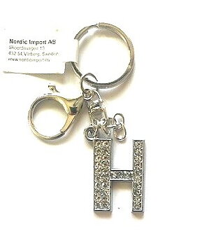 Nyckelring strass silver H  6-pack