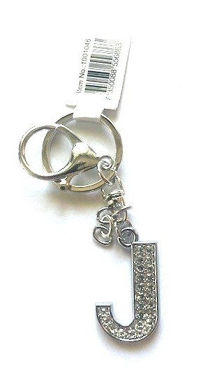 Nyckelring strass silver J  6-pack
