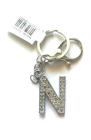Nyckelring strass silver N  6-pack