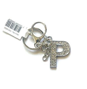 Nyckelring strass silver P  6-pack