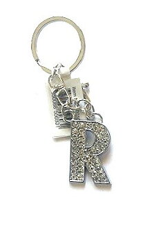Nyckelring strass silver R  6-pack