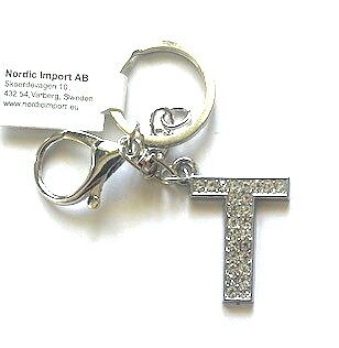Nyckelring strass silver T  6-pack
