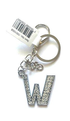 Nyckelring strass silver W  6-pack