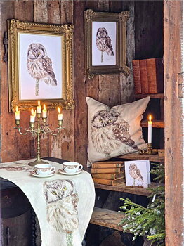 "SET" OWL - ART PRINTS & CARD, CUSHION & RUNNER  