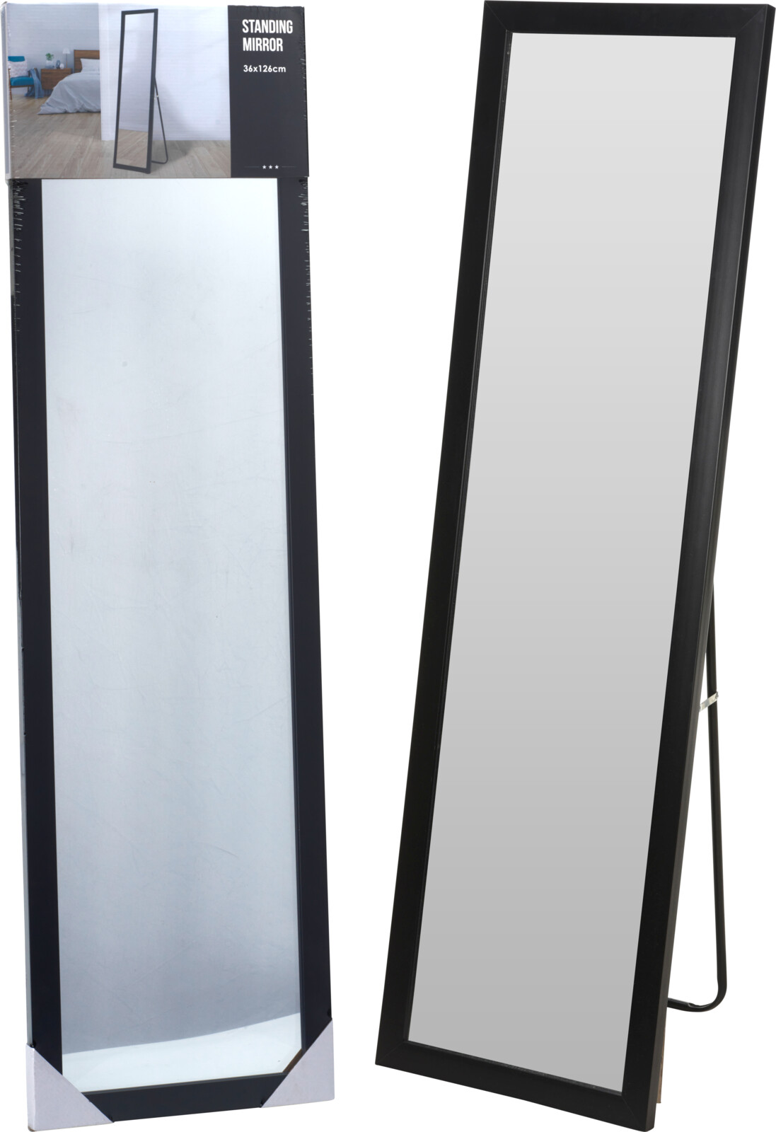 Fristående helkroppsspegel – svart ram, 36  126 cm