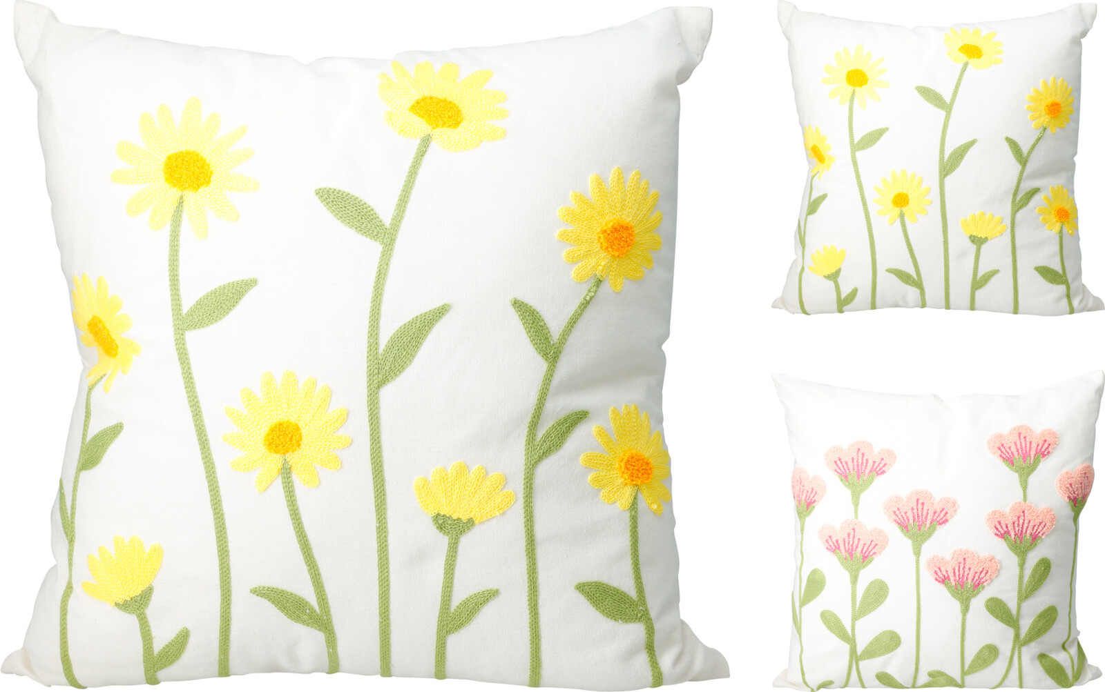 Kudde med broderade blommor – 45  45 cm