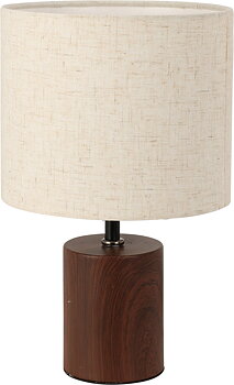 Bordslampa med textilskärm och trälook – Ø 18  29,5 cm