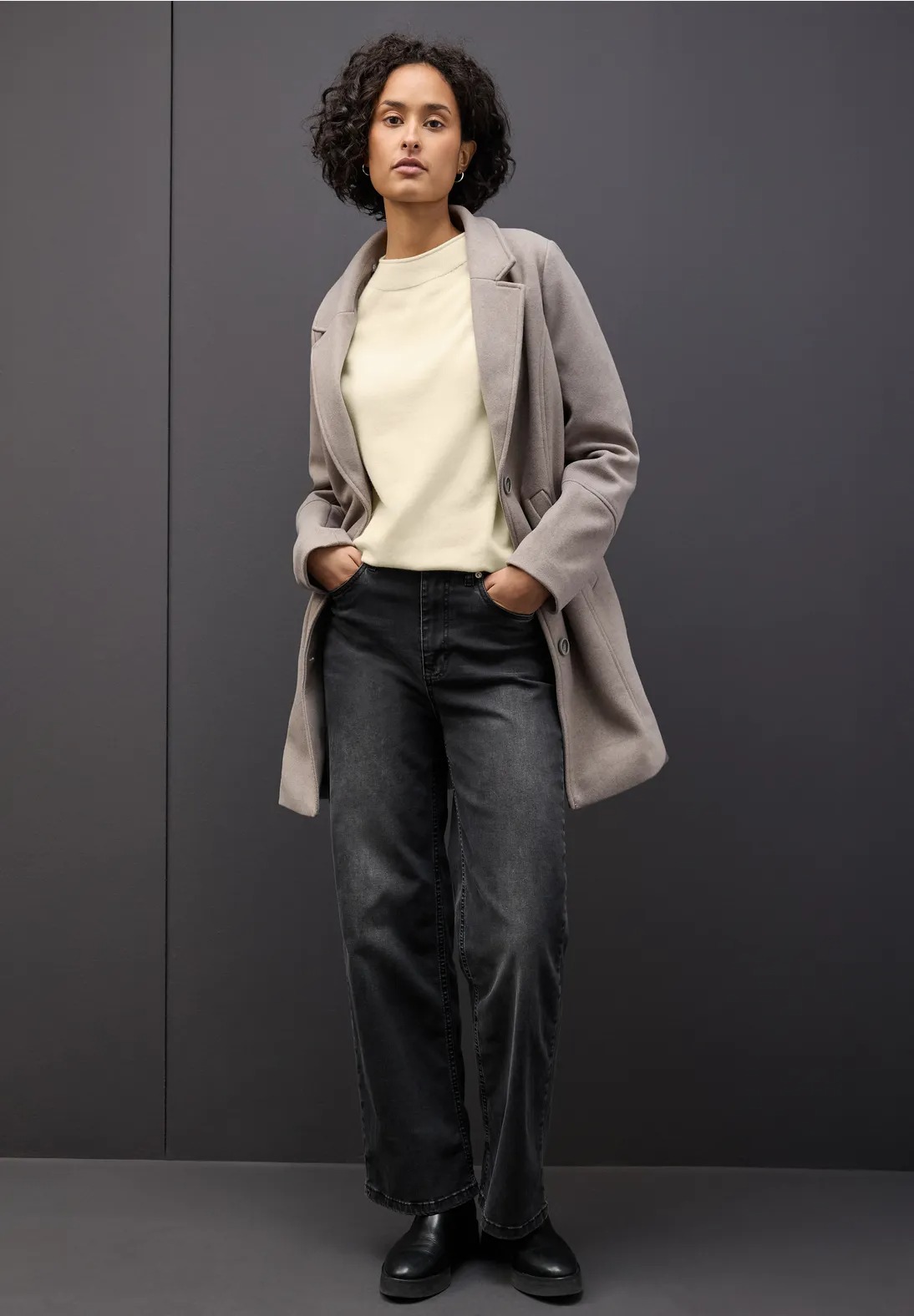 QR Rolled Edge Collar Sweater - Soft Beige - Street One - 3