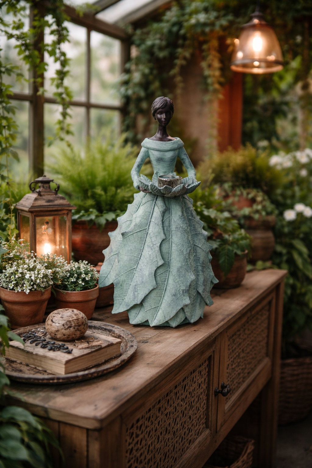 Dam med lövklänning grön 45 cm. Trädgårdsdam