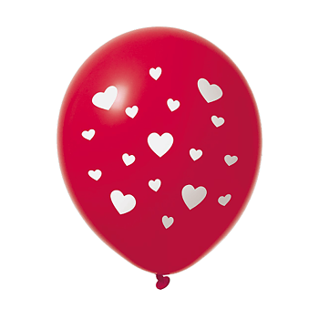 Ballonger Röda med vita hjärtan  6-pack