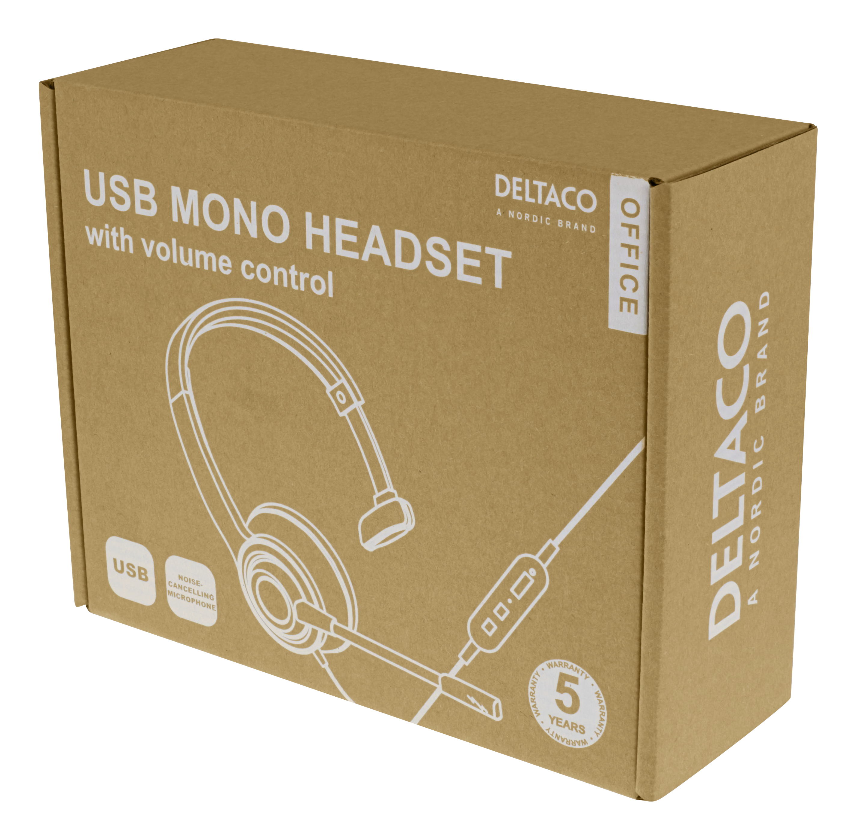 Deltaco Office USB mono headset, volymkontroll, brusreducerande mikrofon, svart - 4