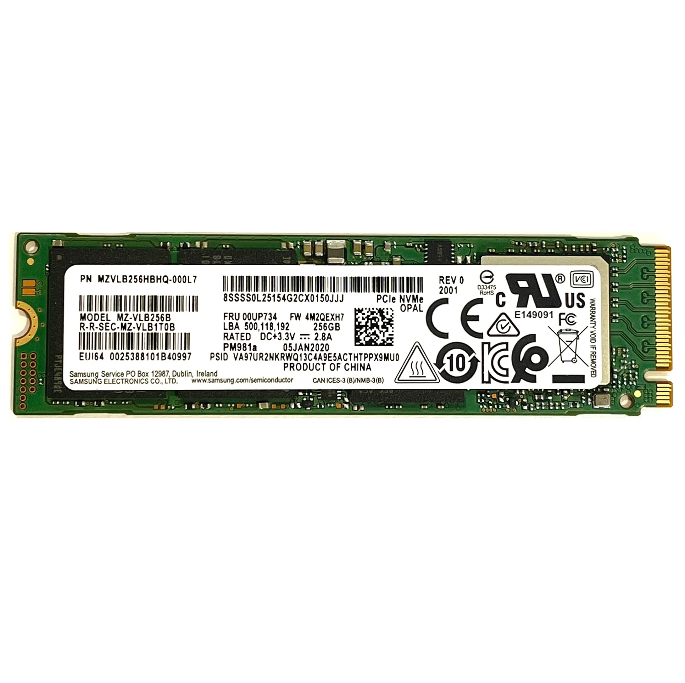 Begagnad 256GB Samsung PM981a SSD M2 2280 NVMe Gen3 x4 MZVLB256HBHQ