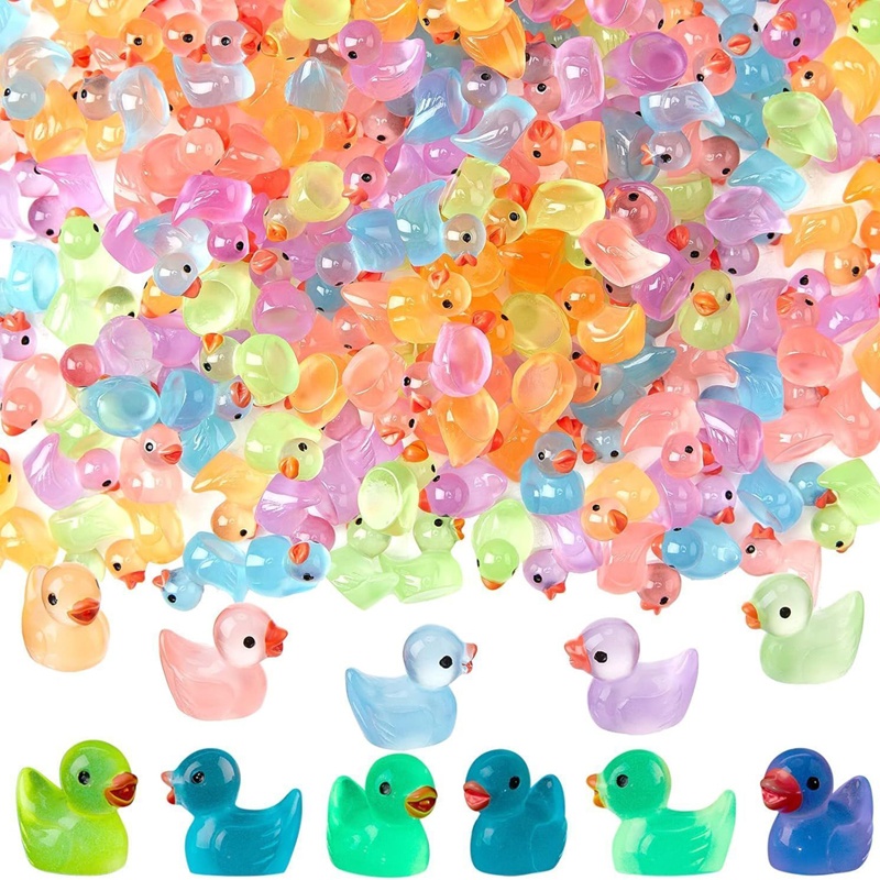 100 kpl Hehkuva pimeässä valaiseva Tiny Ducks Set koristelu Realistinen muoto Kestävä hartsi ihastuttava ankat joulun syntymäpäiväjuhliin lasten päivä