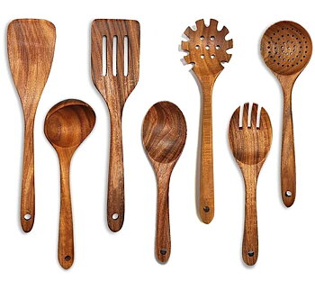Träslevar set för matlagning, 7-delad teakträredskap, Träslevset för kök, Träslevset för kök