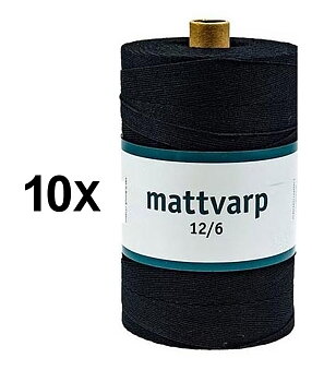Hobby365 - 10 st. rullar Extra stark Polyester och bomull Mattvarp 12/6 Svart - 500 gr / rulle