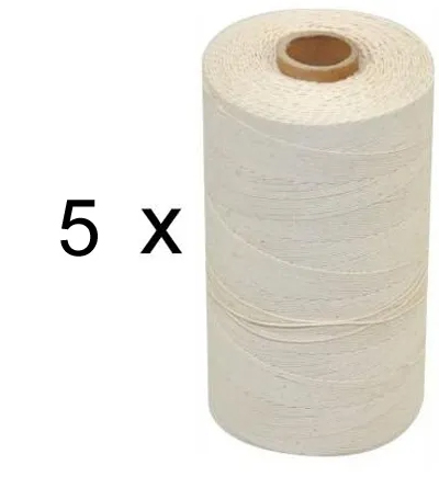 Hobby365 - 5 rullaa Erittäin vahvaa polyesteri- ja puuvillamattopyyhettä 12/6 valkaisematon 500 gr / rulla 500 gr / rulla