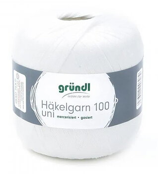 Gründl - Häkelgarn 100 - Virkgarn på 100 grams nystan - Vit