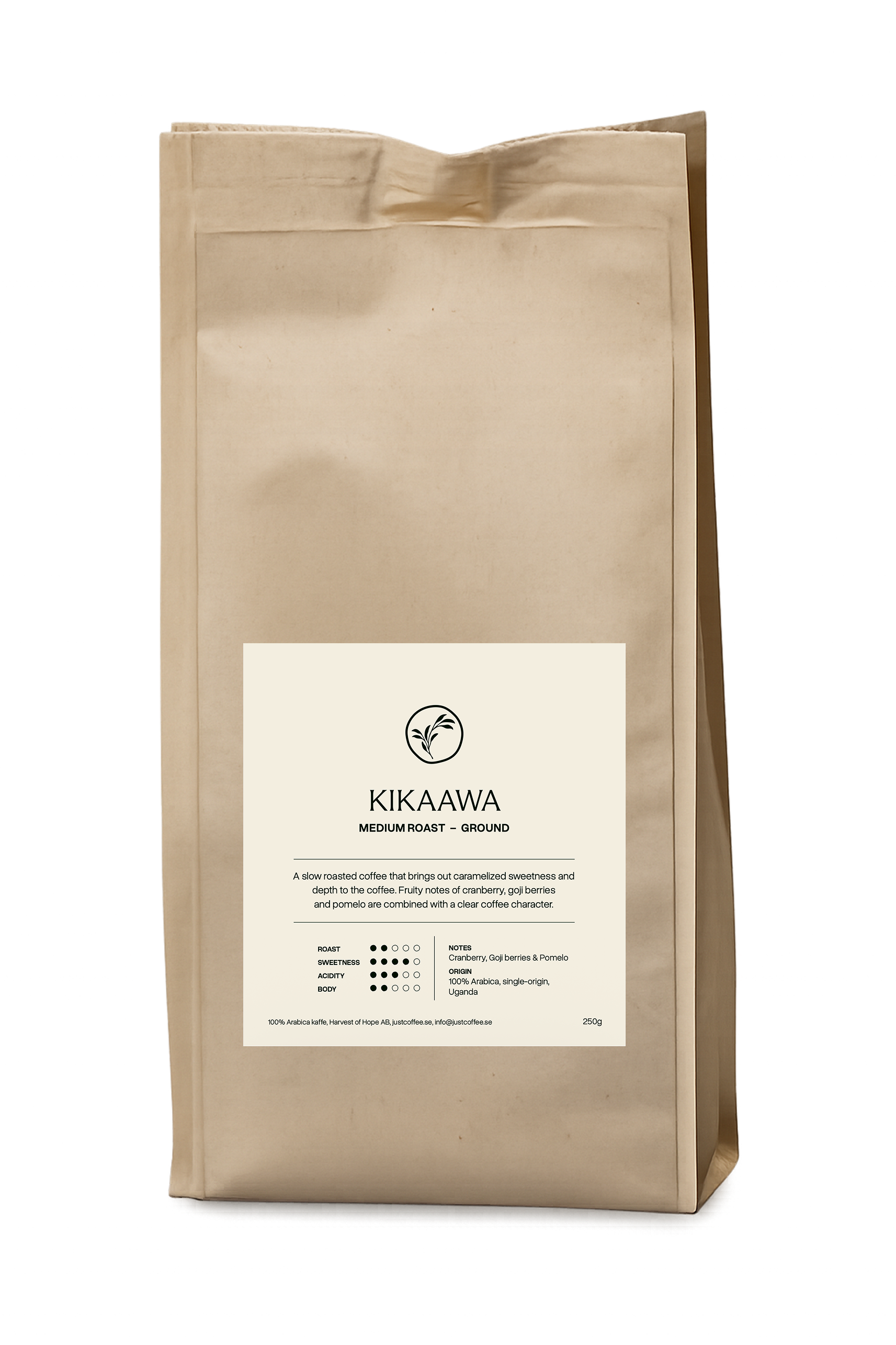 Kaffe Kikaawa - Malet Mellanrost  250 g / Just Coffee