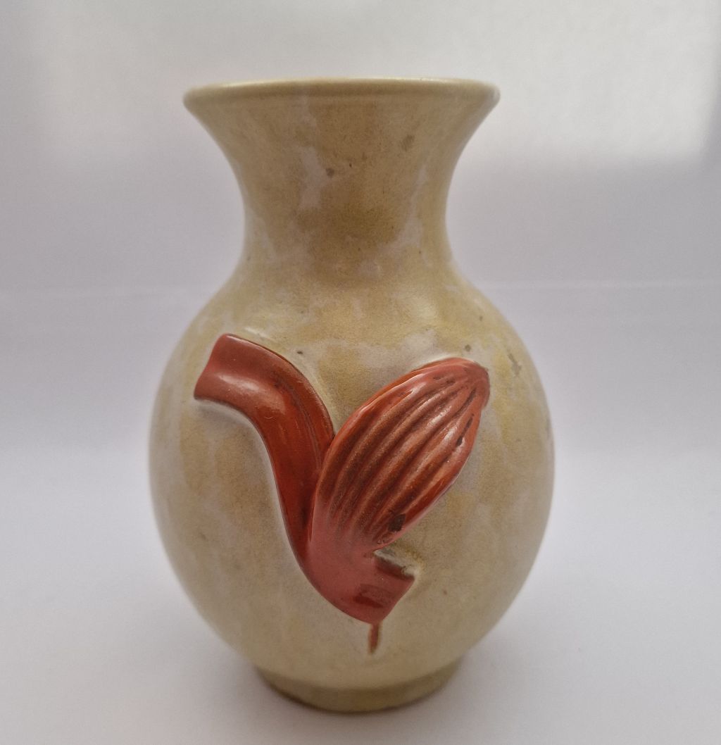 Upsala Ekeby Anna-Lisa Thomson vase yellow mottled with orange leave