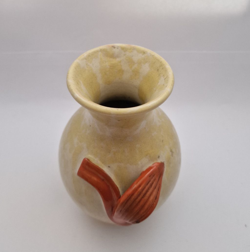 Upsala Ekeby Anna-Lisa Thomson vase yellow mottled with orange leave - 3