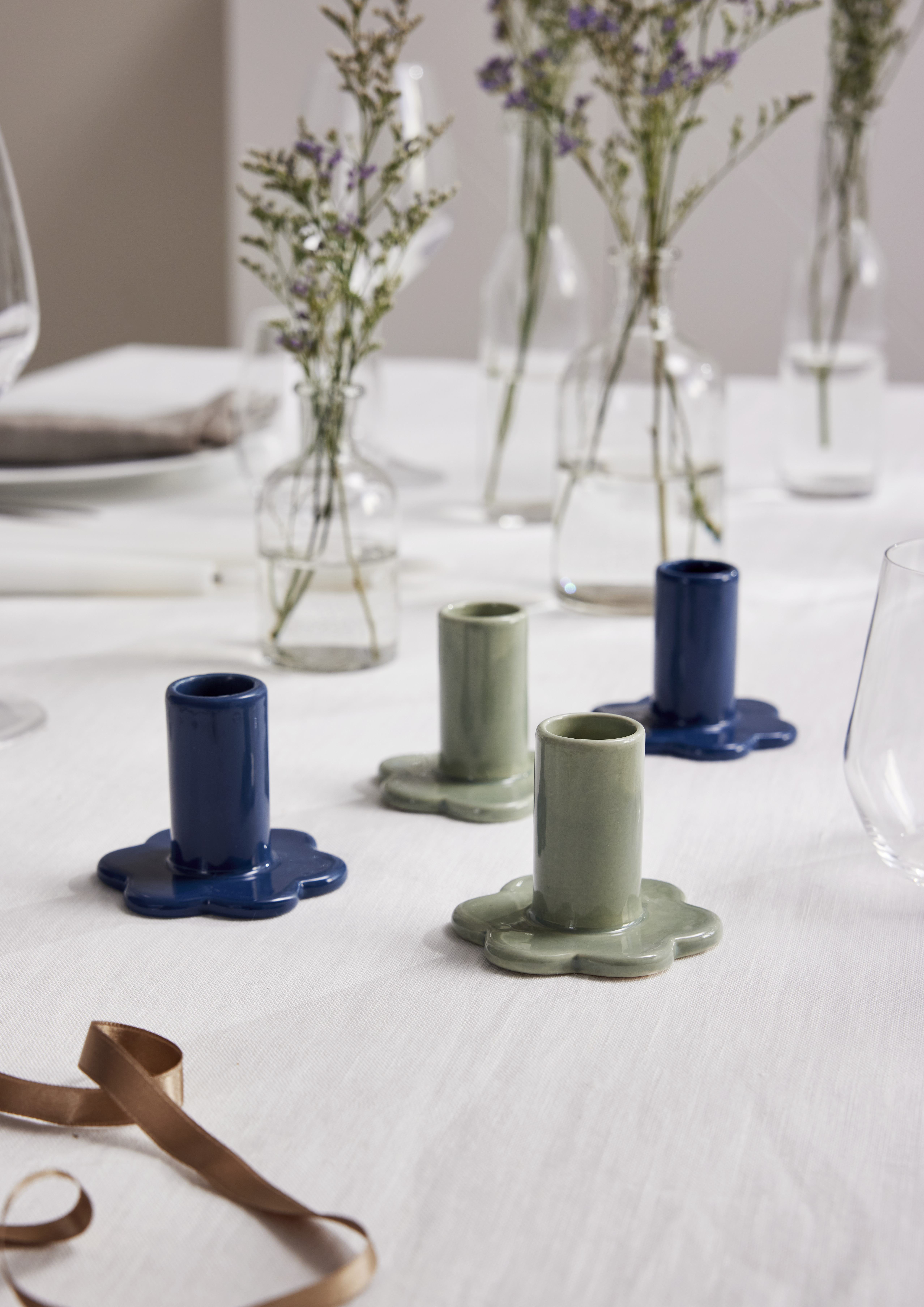 Ljushållare - Ljusstake - Grön - 2-pack Blomma - 3