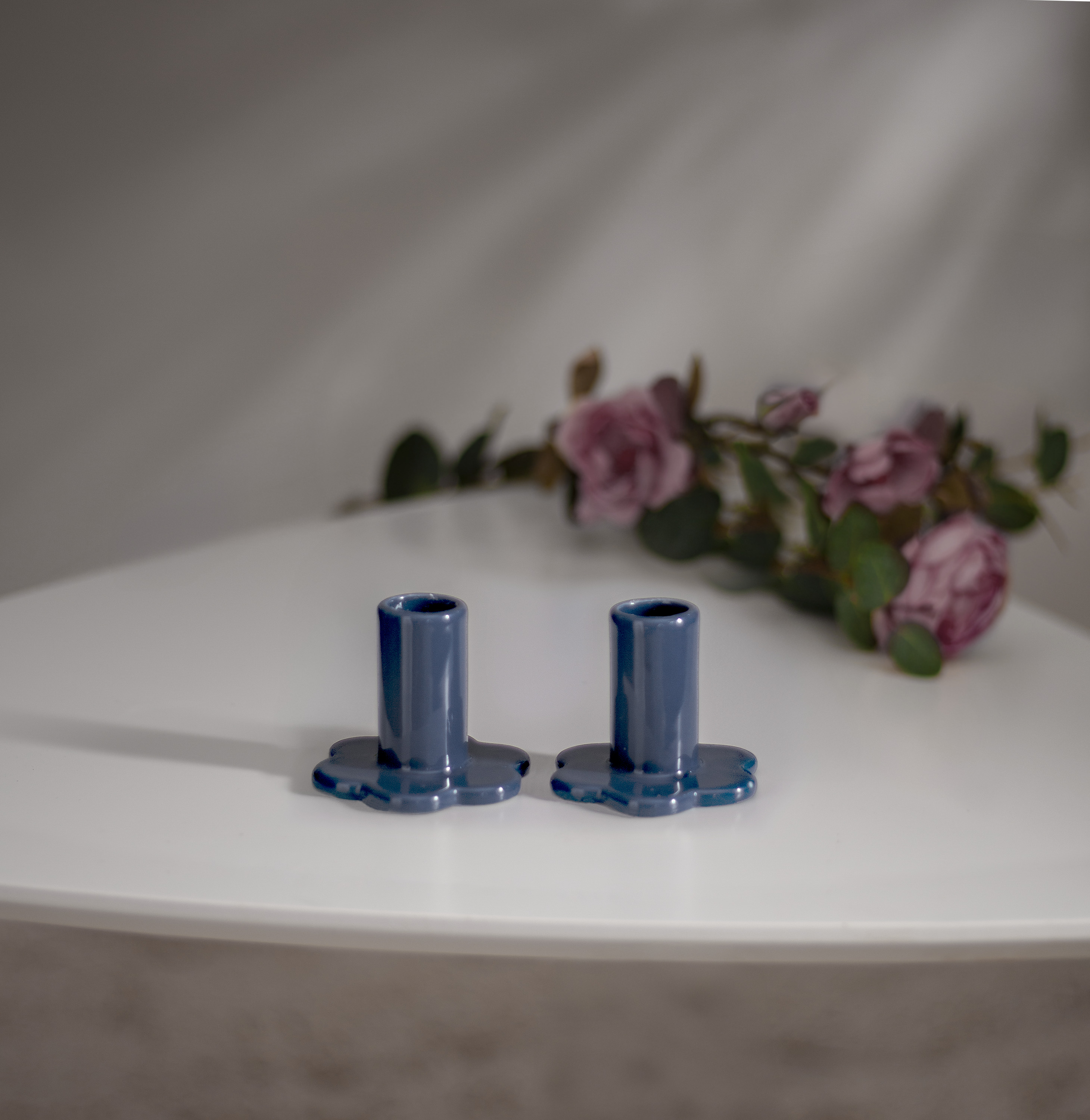 Ljushållare - Ljusstake - Blå - 2-pack Blomma - 4
