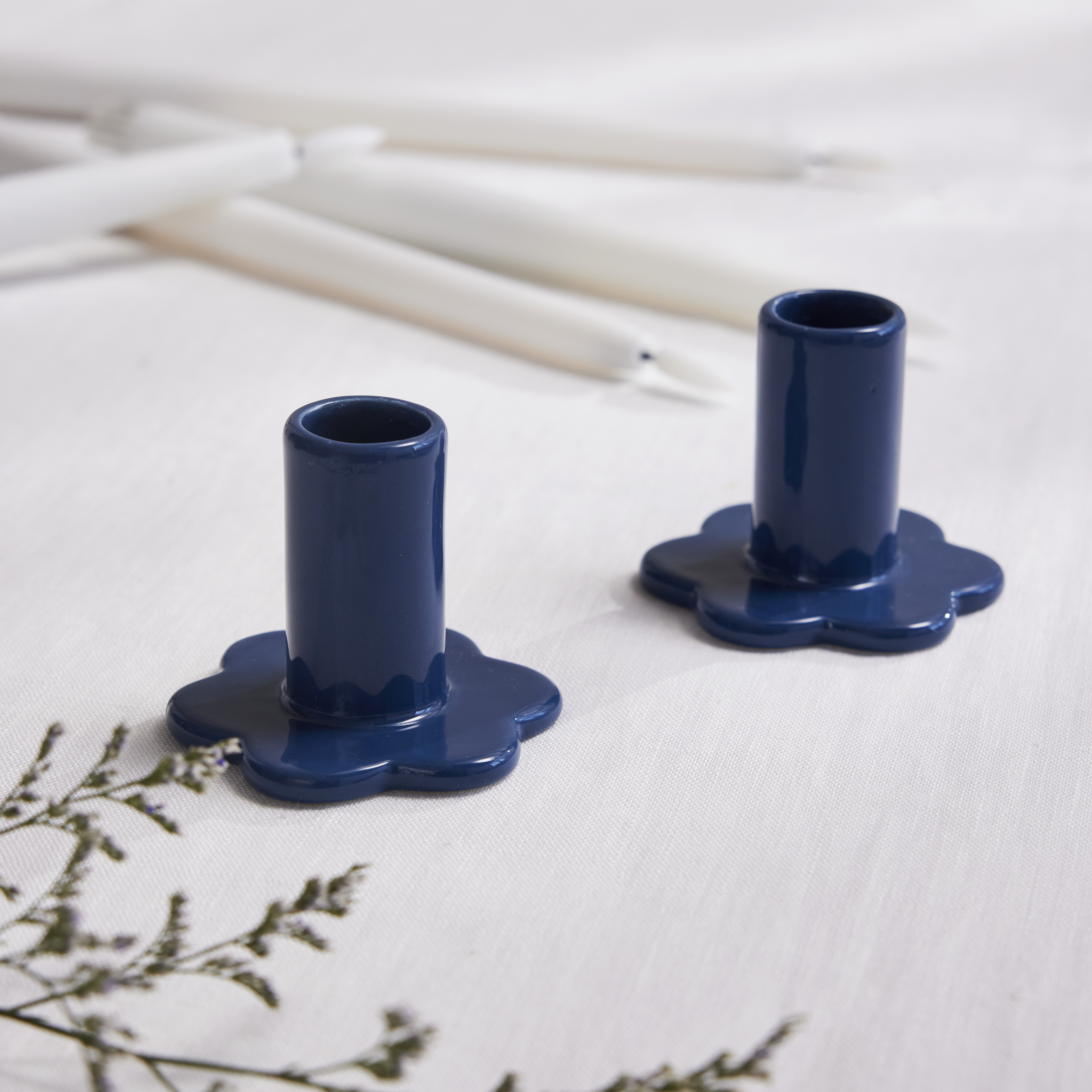 Ljushållare - Ljusstake - Blå - 2-pack Blomma - 2