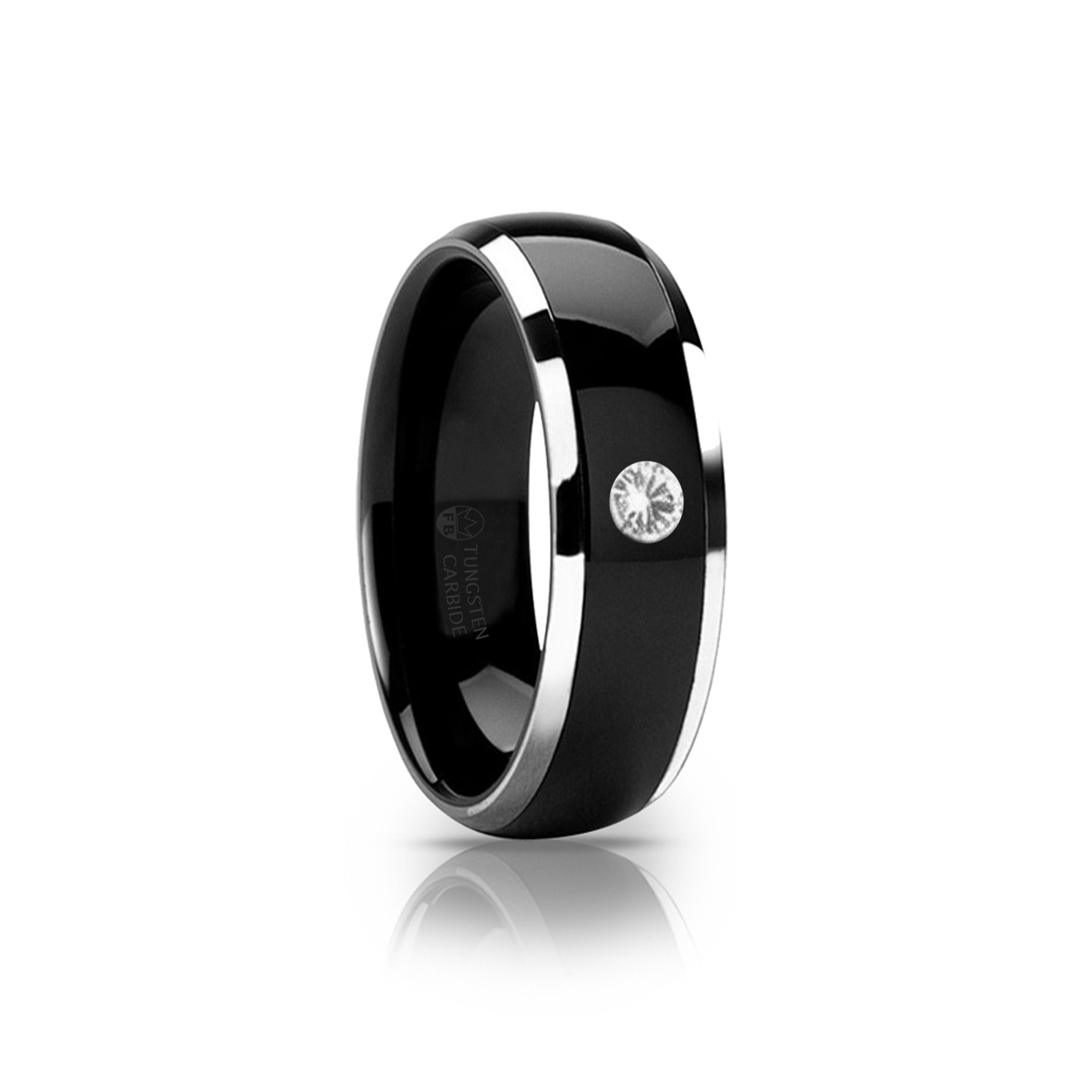 Smooth Black Star – Svart Tungstensring med CZ Diamant - 2