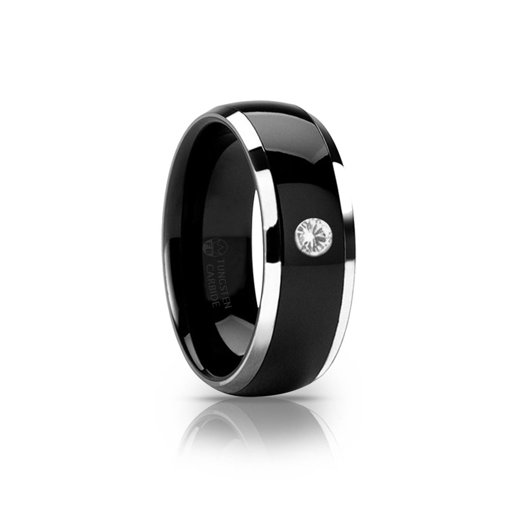 Smooth Black Star – Svart Tungstensring med CZ Diamant